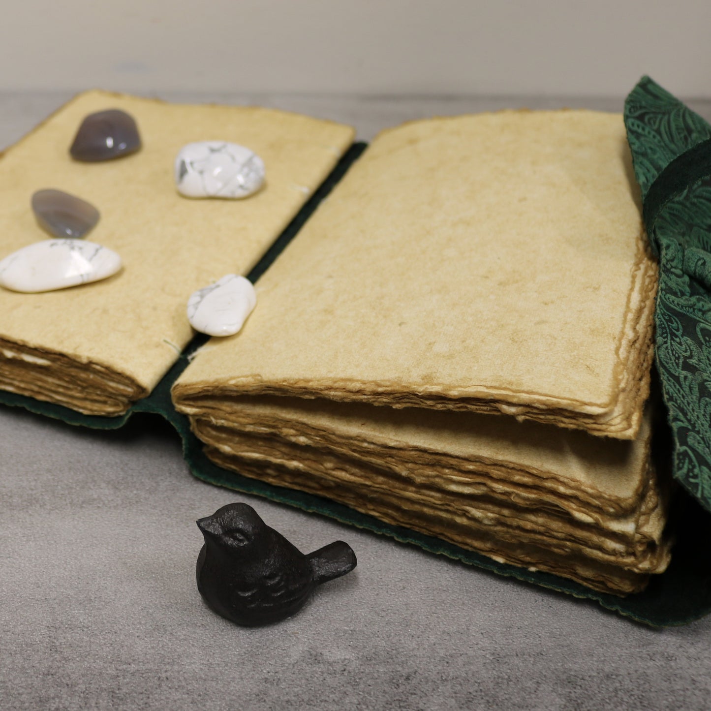 Green Floral Rustic Leather Journal with Antiqued Pages 6" X 8" Notebook Bound Book