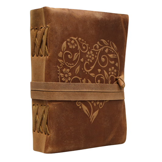 Heart Rustic Leather Journal with Antiqued Pages 6" X 8" Notebook Bound Book