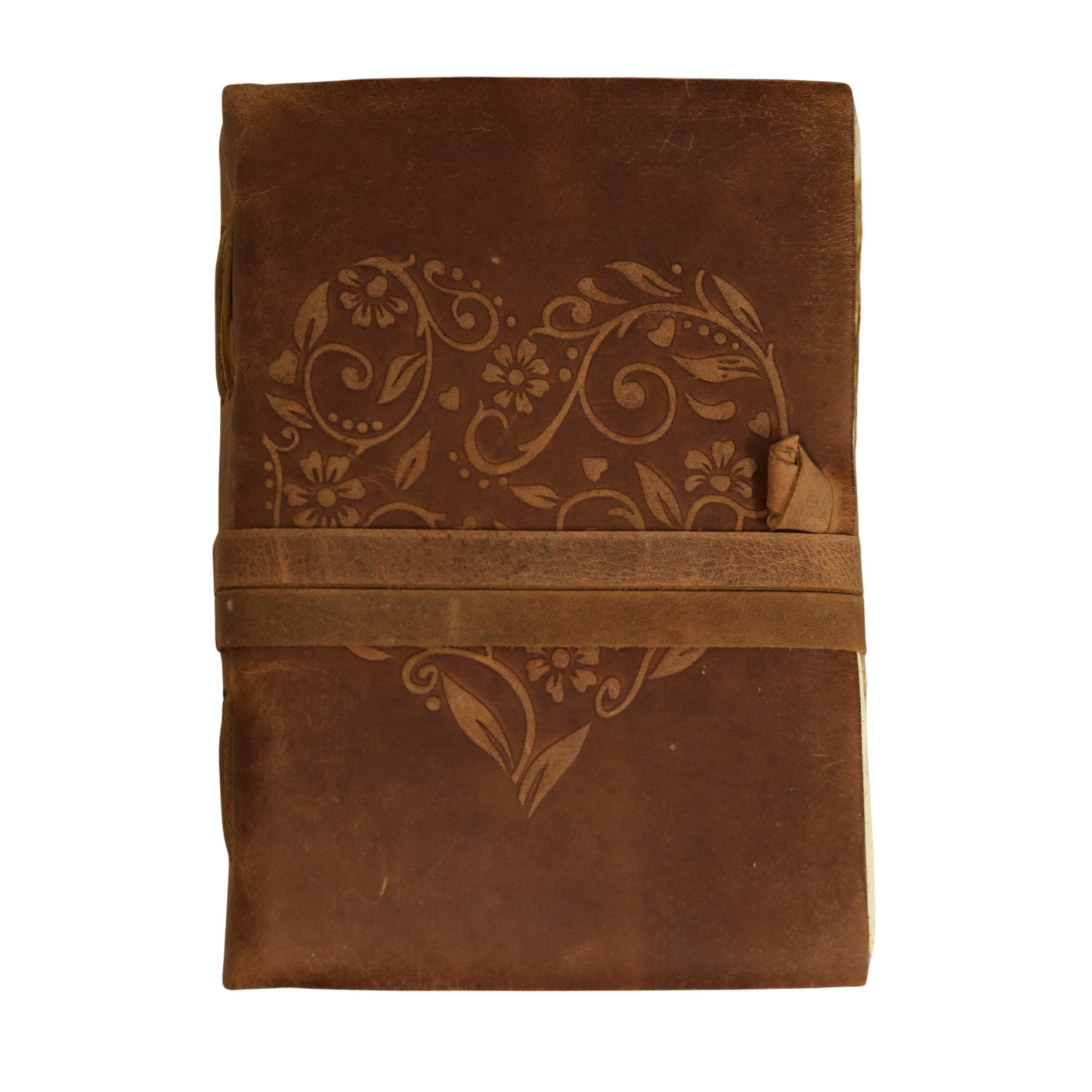 Heart Rustic Leather Journal with Antiqued Pages 6" X 8" Notebook Bound Book