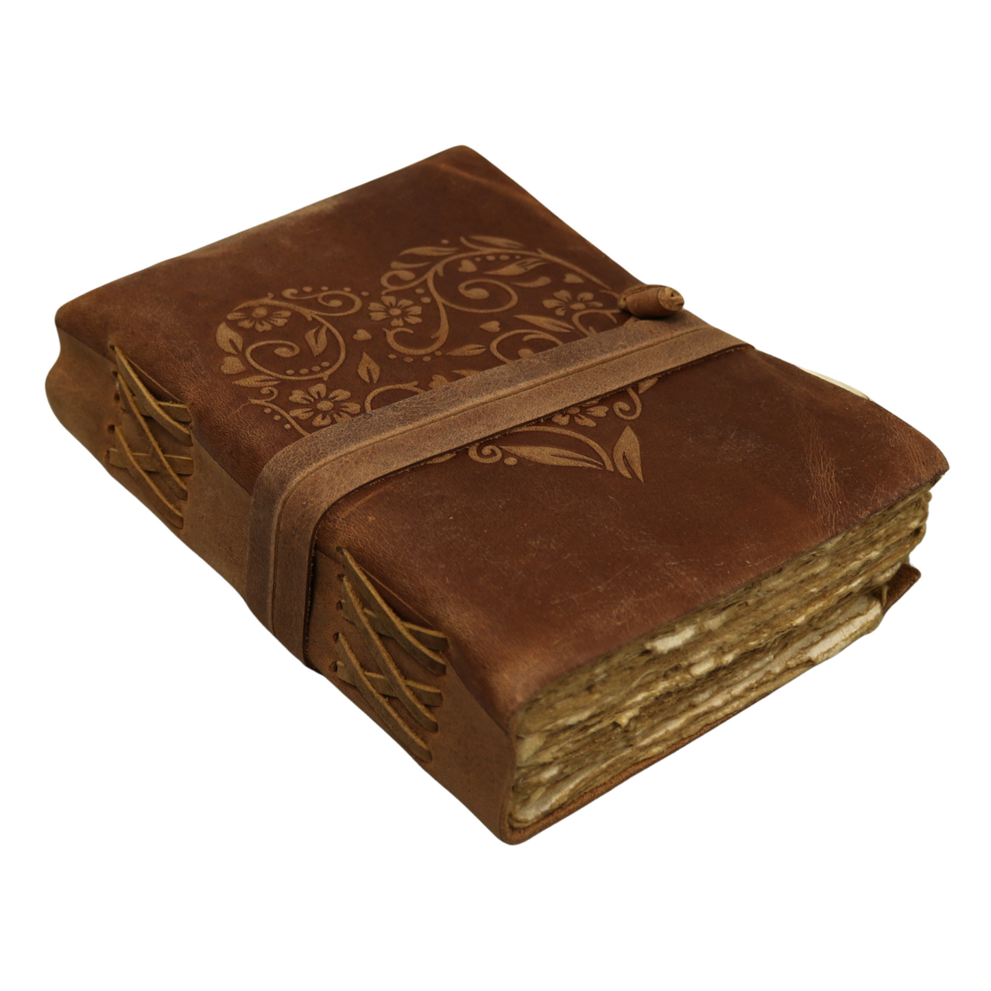 Heart Rustic Leather Journal with Antiqued Pages 6" X 8" Notebook Bound Book