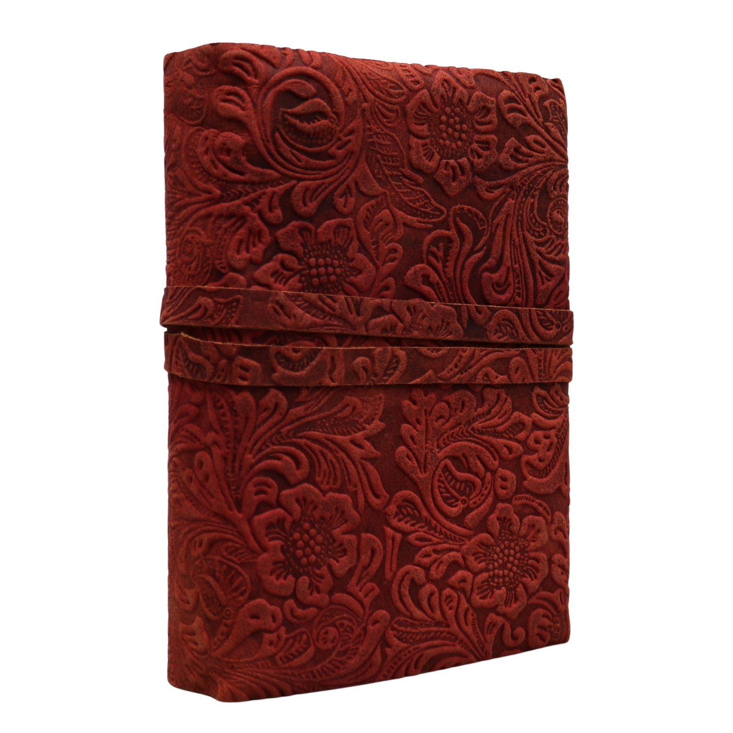 Red Floral Rustic Leather Journal with Antiqued Pages 6" X 8" Notebook Bound Book