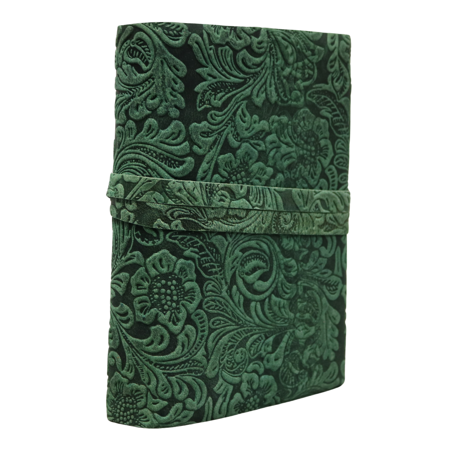 Green Floral Rustic Leather Journal with Antiqued Pages 6" X 8" Notebook Bound Book