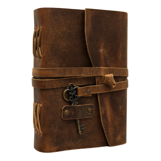 Key Strap Rustic Leather Journal with Antiqued Pages 6" X 8" Notebook Bound Book