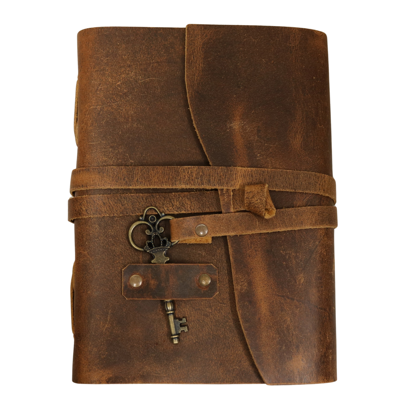 Key Strap Rustic Leather Journal with Antiqued Pages 6" X 8" Notebook Bound Book