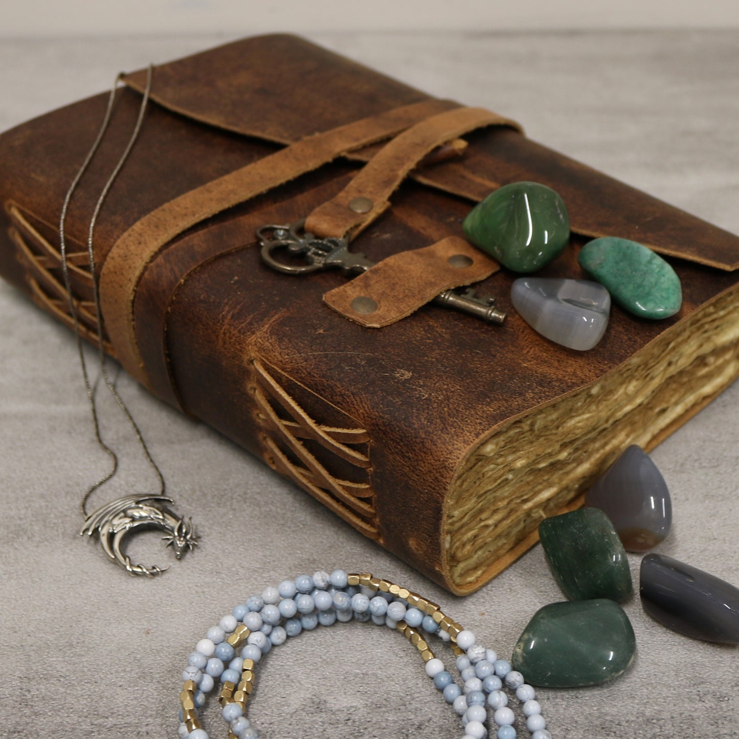 Key Strap Rustic Leather Journal with Antiqued Pages 6" X 8" Notebook Bound Book