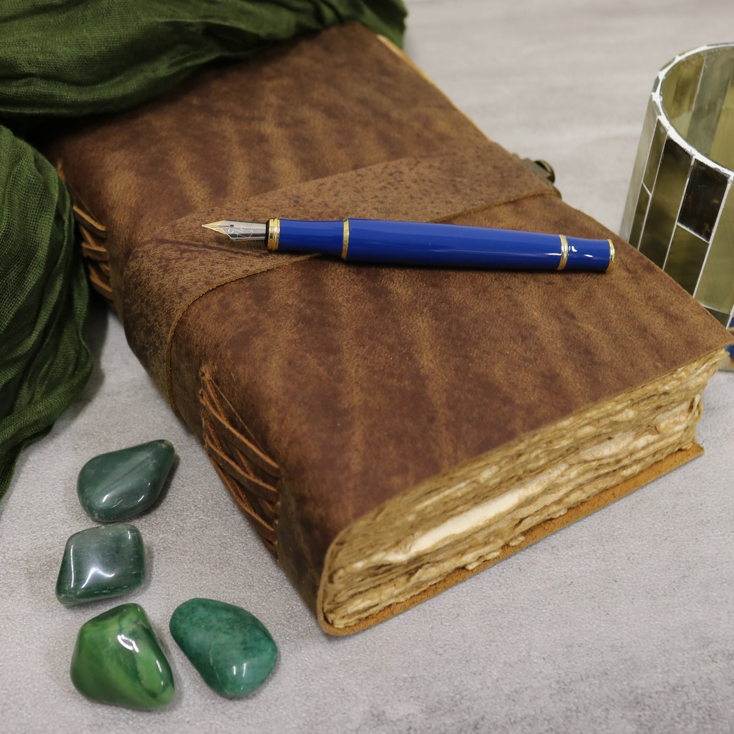 Band Clasp Rustic Leather Journal with Antiqued Pages 6" X 8" Notebook Bound Book