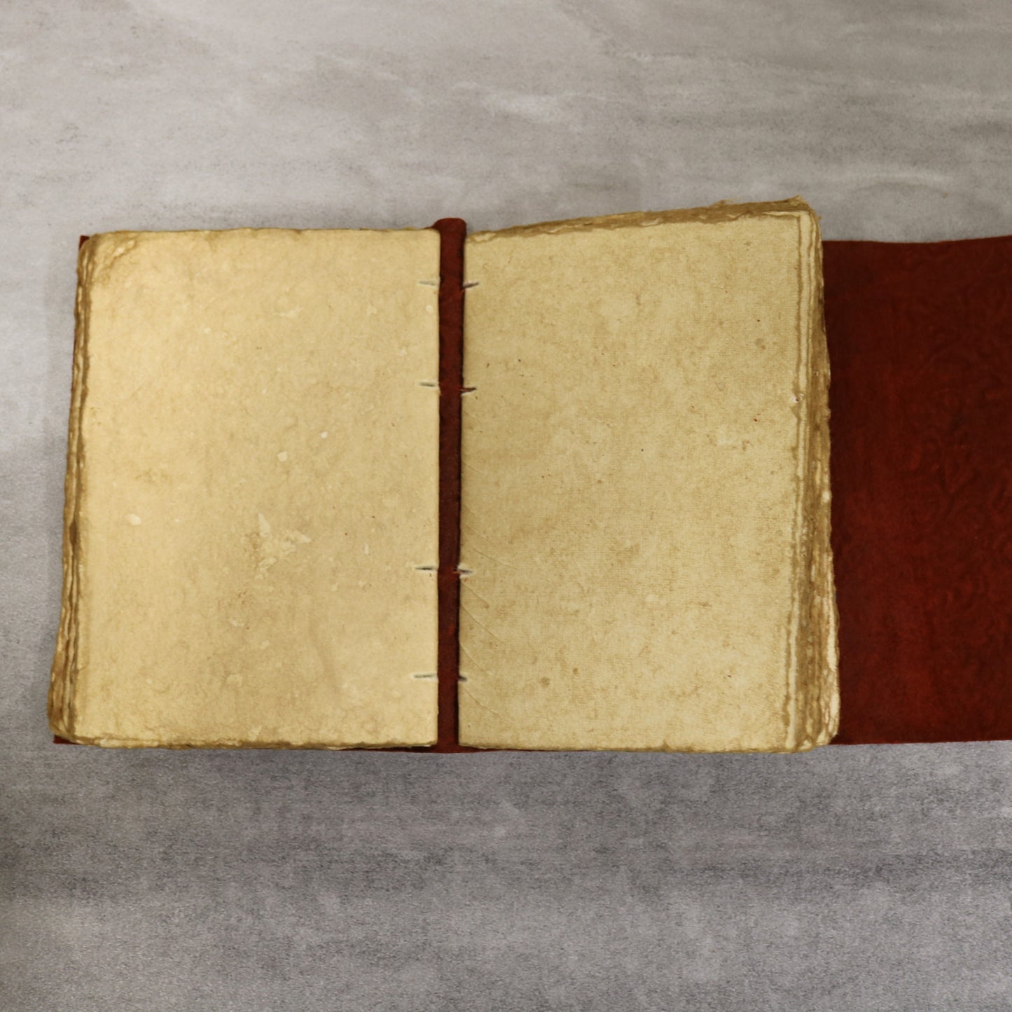 Red Floral Rustic Leather Journal with Antiqued Pages 6" X 8" Notebook Bound Book