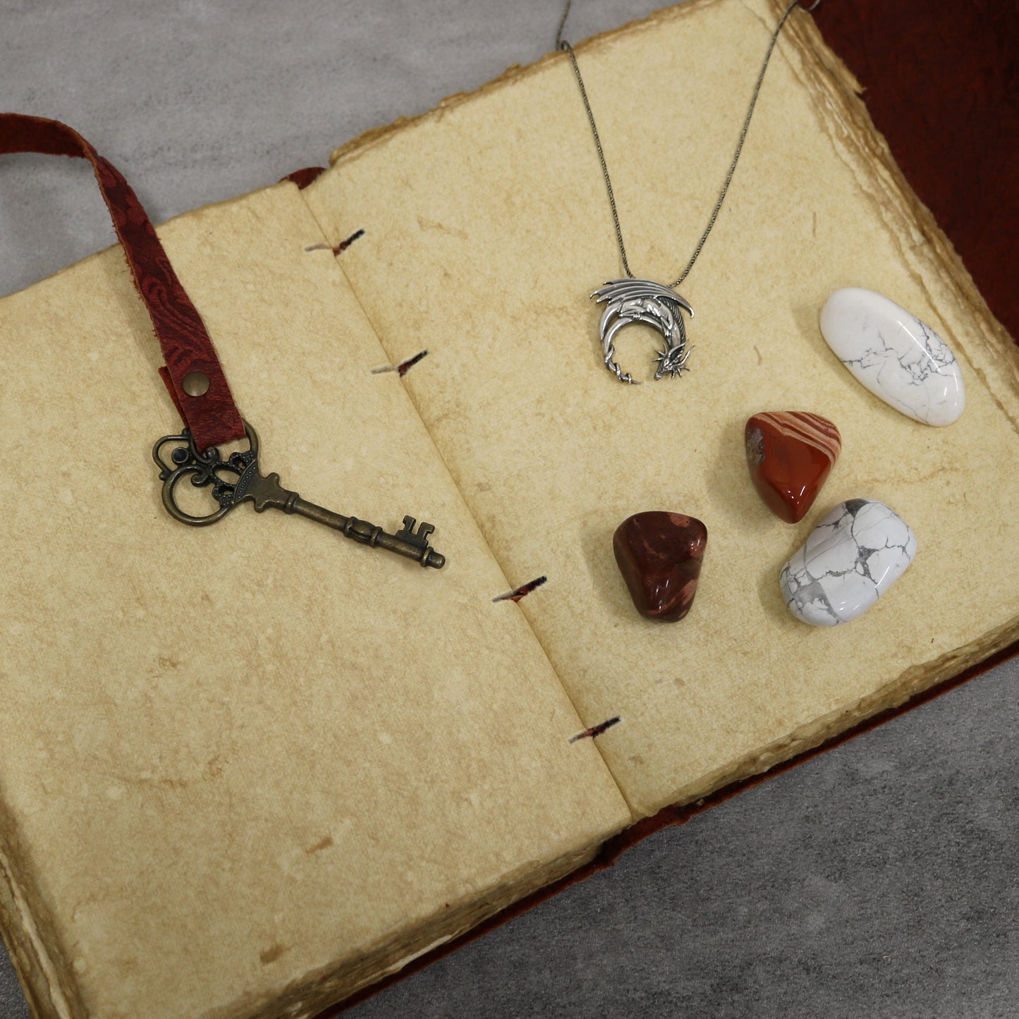 Red Floral Rustic Leather Journal with Antiqued Pages 6" X 8" Notebook Bound Book