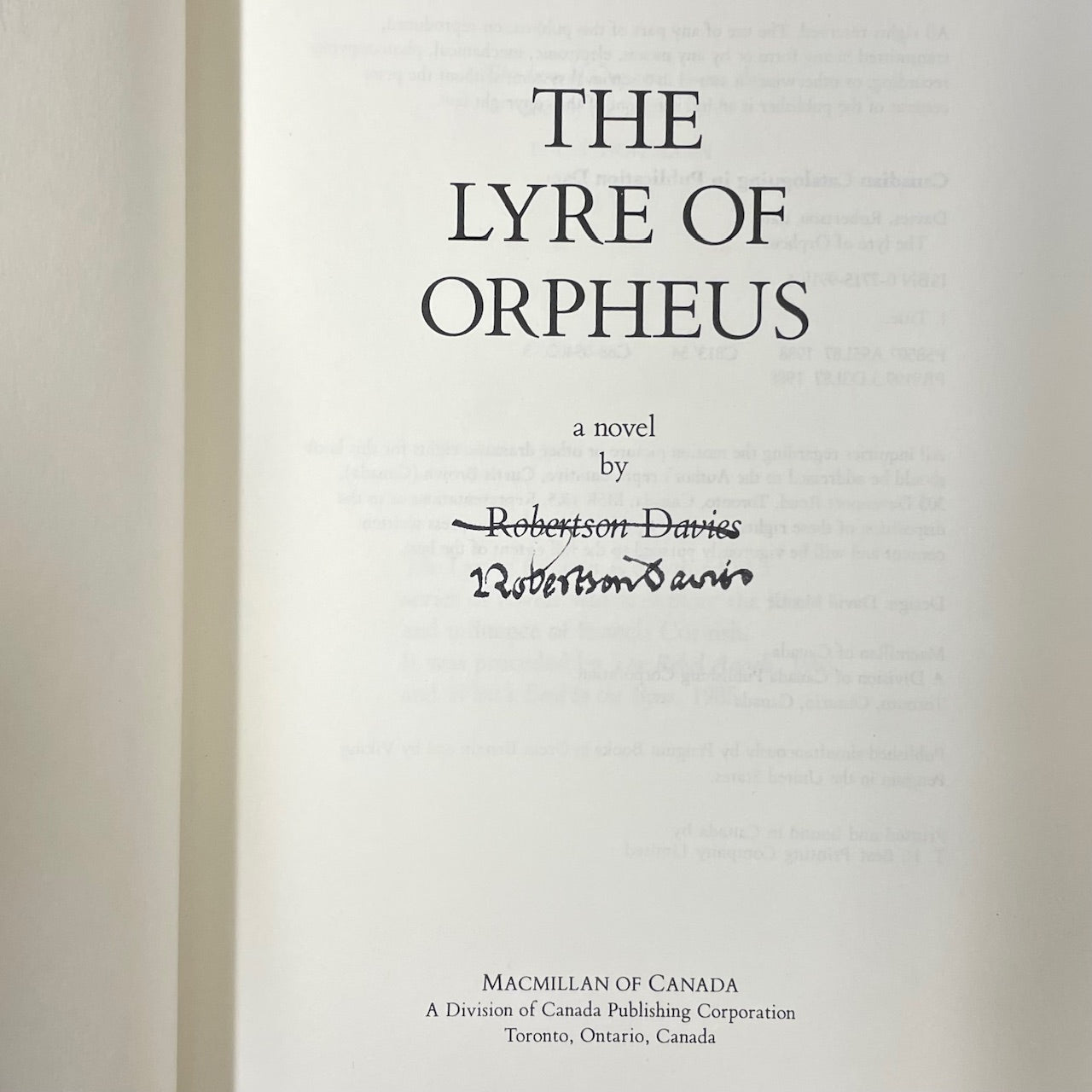Lyre of Orpheus Robertson Davies Signed Fiction Canada Canadian Author Novel Book