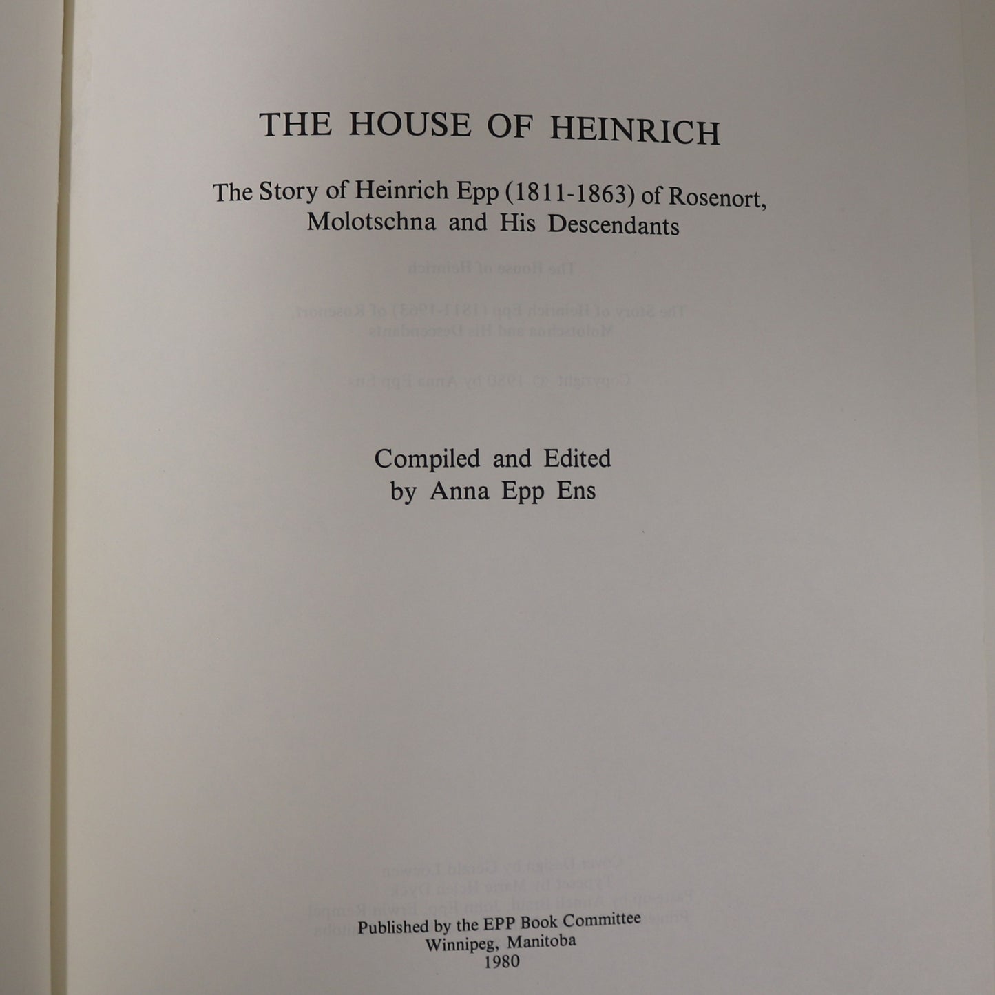 House Heinrich Epp Rosenort Molotoschna Mennonite Manitoba Genealogy History Book