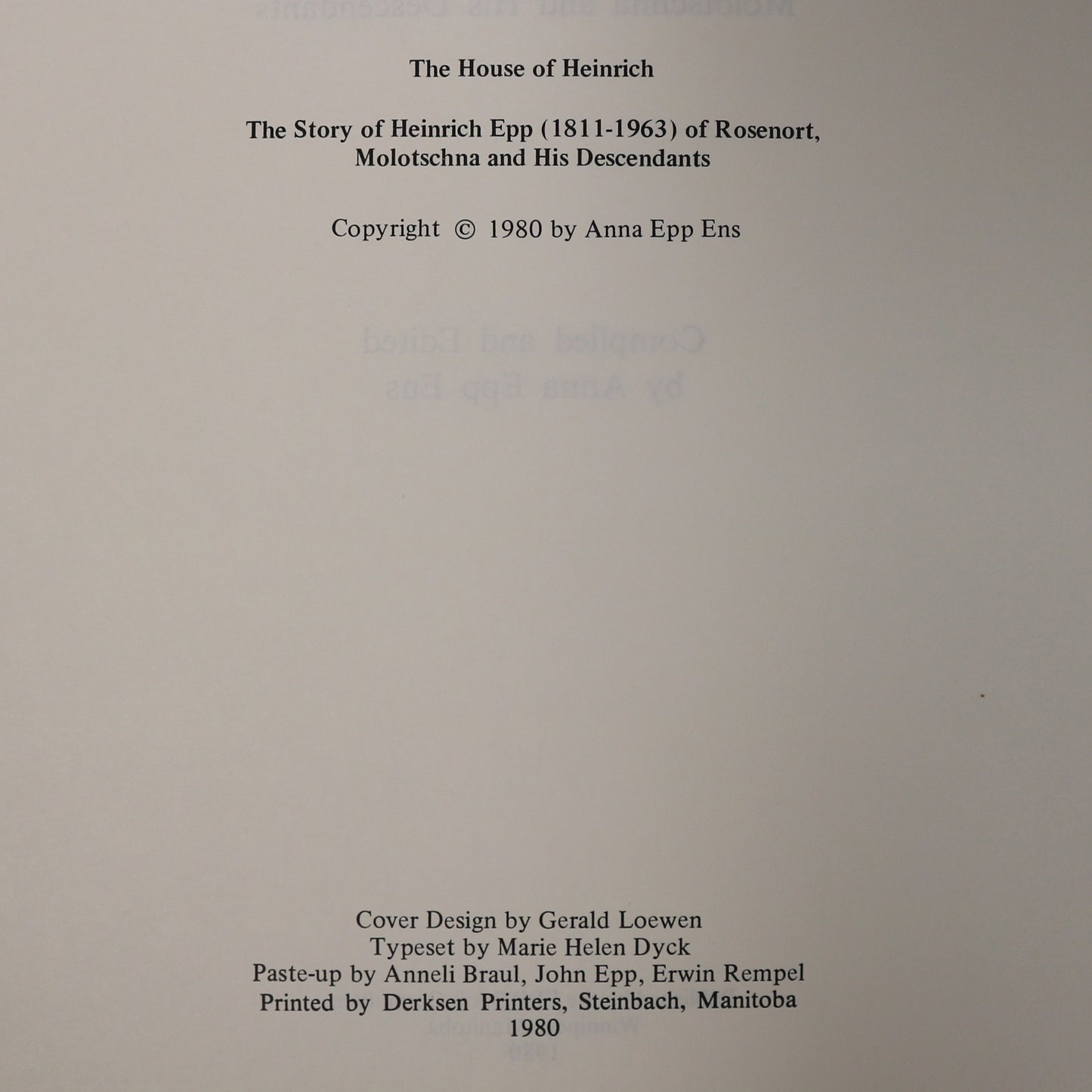 House Heinrich Epp Rosenort Molotoschna Mennonite Manitoba Genealogy History Book