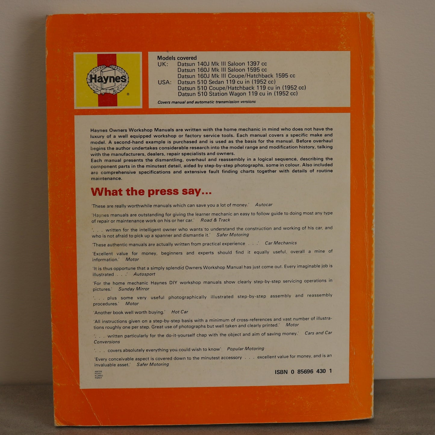 Datsun 510 1978 1979 Owners Workshop Manual Used Car Japanese Repair Book